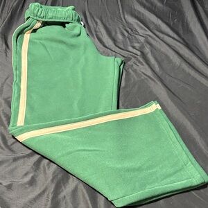 Green Sweat Pants with Tan Side Stripe